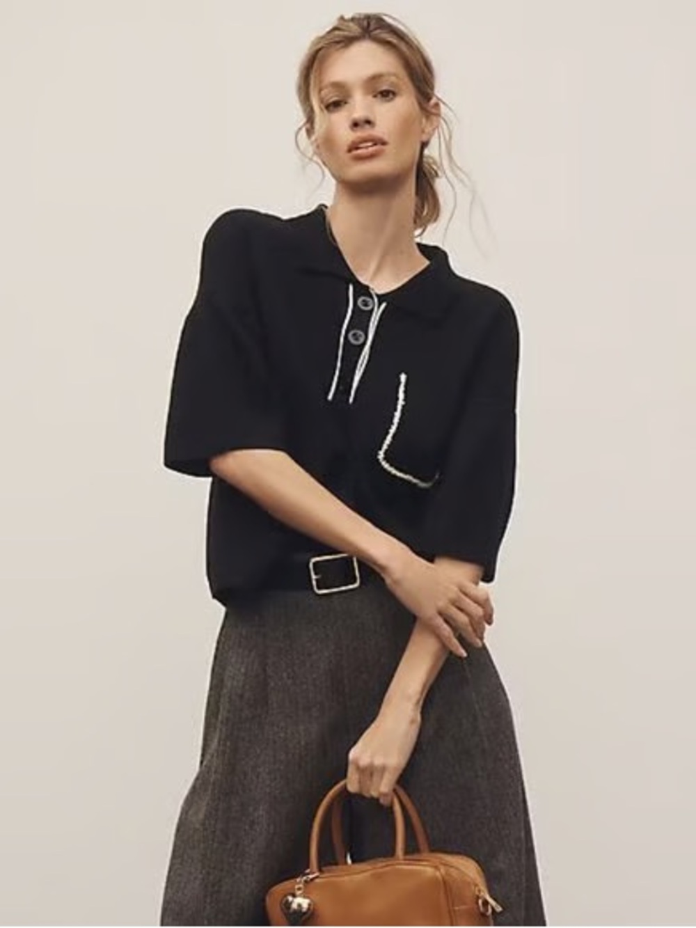 Anthropologie Maeve The Eliott Embellished-Pocket Polo Shirt